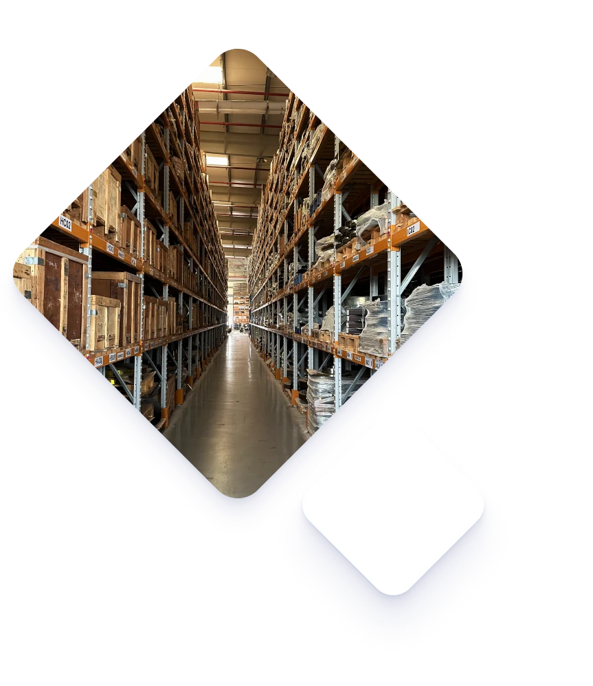 Warehouse of steel fittings, flanges and pipes